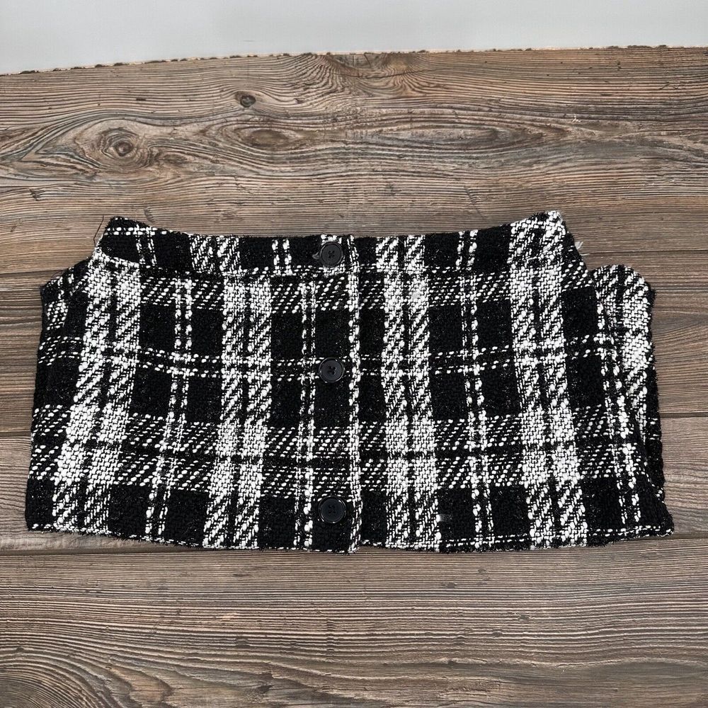 Cato NWT Women Black White Plaid Tweed Scalloped Hem Button Preppy Skirt Size 12